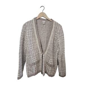 Chico's Novelty Yarn Detail Cardigan Sweater Womens Large Taupe Heather Neutral